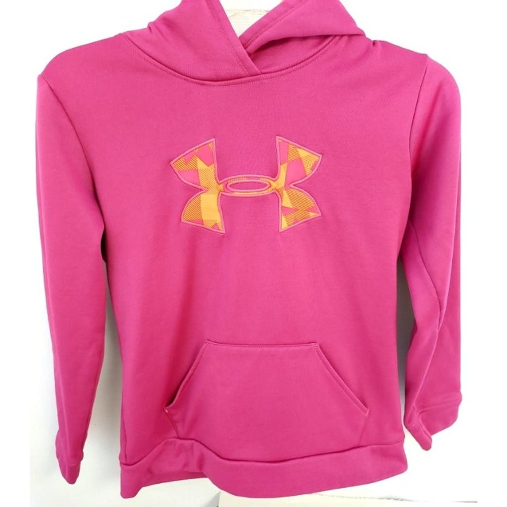 Youth Under Armour Size YLG Heavy Hooded Hand Warmer Solid & Plaid Pink/Orange